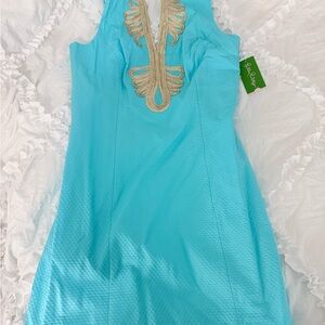 Lilly Pulitzer Aqua Dress with Gold Embroidery